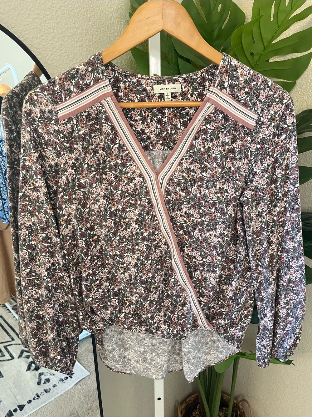 🌸 Max Studio Floral Wrap Blouse Small | Romantic Boho Cottagecore Top